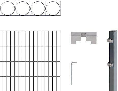 Alberts 667603 Doppelstabmattenzaun »Oslo« als 7 tlg. Zaun-Komplettset | verschiedene Längen und Höhen | kunststoffbeschichtet, anthrazit | Höhe 100 cm | Länge 2 m