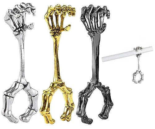 Porte-cigarette Finger Joint Ring - 3 PCS Porte-bagues accessoires de fumer os de main pour hommes et femmes, Décoration d'os de squelette Extension de doigts de fumée Cadeaux pour Mesdames Messieurs