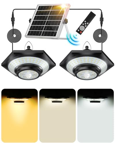 FabStyl Solar Shed Light Indoor Outdoor Motion Sensor with Remote Control, 228pcs LED 4000LM 3 Color Temperature 2700K/4500K/6500K Waterproof IP65 Pendant Light for Garage Garden Warehouse Parasol