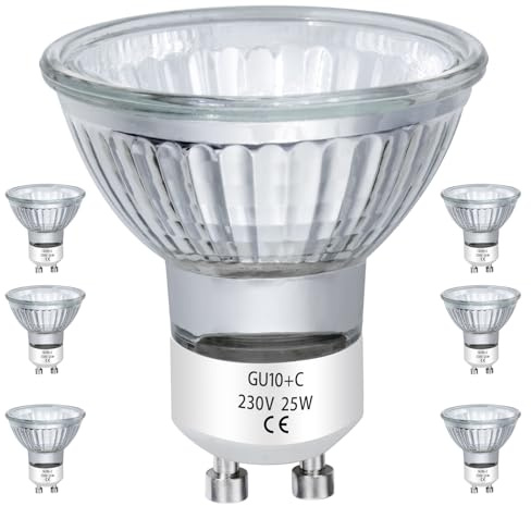 EKSAVE GU10 Halogen Bulbs 25W 230V MR16 for Track,Recessed,Accent Lighting,Ceiling Light,Range Hood, Dimmable Warm White, Pack of 6
