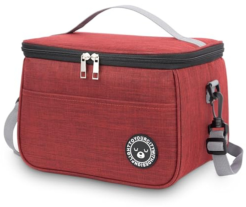 BALIGO Bolsa Termica Porta Alimentos 9L, [ Forro Resistente a Las Fugas ] Bolsa Nevera Portatil, Bolsa Comida Trabajo, Bolsa Isotermica Porta Alimentos, Lunch Bag Oficina Viaje Picnic (Rojo, 9L)