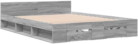 vidaXL Bettgestell, Bett mit Schubladen für Schlafzimmer, Bettrahmen mit Lattenrost, Schlafzimmerbett Doppelbett, Grau Sonoma 140x200cm Holzwerkstoff