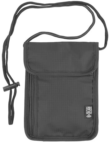 Brustbeutel mit RFID Schutz Reisegeldbeutel Brustbeutel Klein Reisegeldbeutel Diebstahlsicher Brustbeutel Damen Brustbeutel Herren für Passport Kreditkarten Münzen und Reise Zubehör Schwarz