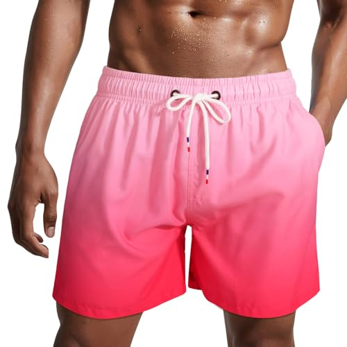 Danfiki Traje de Baño Hombre Shorts de Secado Rápido Bañador Corto para Playa Navegar Forro de Malla Color Degradado