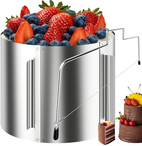 Menz Tortenring verstellbar hoch 20 cm + Tortenschneider - Edelstahl Set, 2-teilig - Hochwertiges Torten-Zubehör, Backzubehör, Backset für formvollendete und kreative Torten