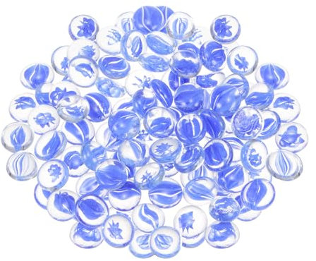 QUARKZMAN Perle di vetro da fuoco per focolare, rotonde, ghiaia, ciottoli, riflettenti, per contenitori di pesce, decorazione acquario, 1000 g/2,2 lbs, blu chiaro