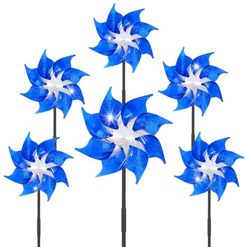 LUKDUNG Pack of 6 Wind Turbines, Bird Repellent, Reflective Windmill, Orchard, Bird Scarer, Windmill Balcony, Decoration, Garden, Protect Yard, Balcony (Blue-6pcs, 18cm)