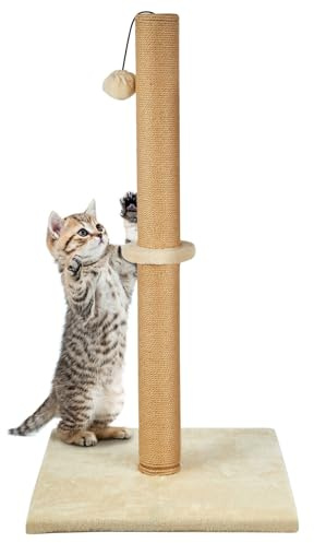 CROWNSHOP Cat Scratching Post 74cm 29 Cats Climbing Frame Foldable Bottom | Tall Cats Claw Scratcher with 1 Toy Ball Natural Sisal Scratch Pole and Soft Carpet Covered (74cm 1 ball off-white)