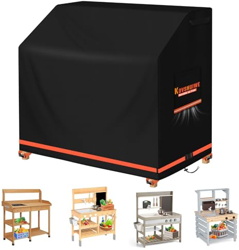 Kovshuiwe Mud Kitchen Cover, Waterproof, 110 x 50 x 95 cm, Outdoor Games Kitchen, 420D Oxford Fabric, Waterproof, Dustproof, UV-Resistant, Tear-resistant, Durable, Kitchen Protective Lid Ventilation