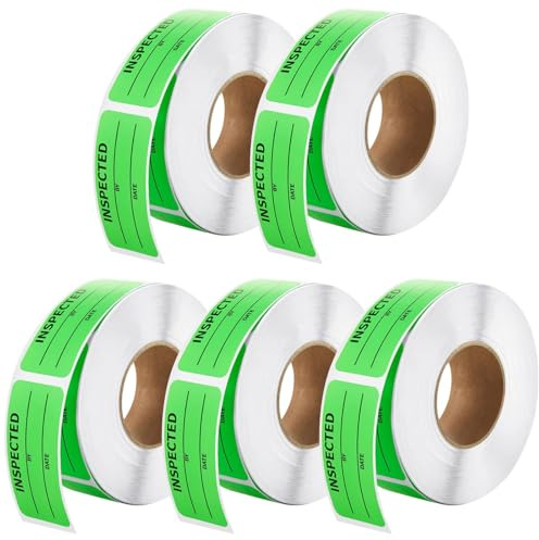 2500 pegatinas de control de calidad verde fluorescente, etiquetas impermeables para línea de fecha (1 x 2.25), etiquetas adhesivas de inventario resistentes al aceite, ideales para inspecciones