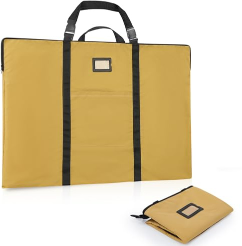 WISEPRO A1 Art Portfolio Case, Artwork Painting Folder Bag with Multi Handles, Slim Waterproof Carrying Storage Bag for Canvas Paintings, Mounted Art,Cardboard, Photography(24 x 36) (Yellow)