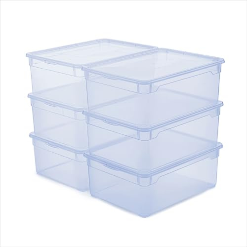 Rotho Clear 6er-Set Aufbewahrungsbox mit Deckel | 10l | perfekt für Aufbewahrung Schuhe | sicher verschließbar | stapelbar & platzsparend | pflegeleicht | transparent blau