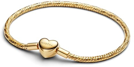 PANDORA Moments 564236C00-16 - Pulsera de eslabones de serpiente facetada con cierre de corazón con aleación de metal chapado en oro de 14 quilates, compatible con Moments, tamaño: 16 cm