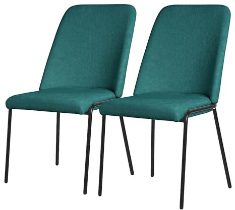 ML-Design Lot de 2 Chaises de Salle à Manger, Pétrole en Polyester avec Pieds Métalliques, Dossier Ergonomique, Assise Rembourrée, Sièges Confortables pour Cuisine et Salon, Design Moderne Élégant