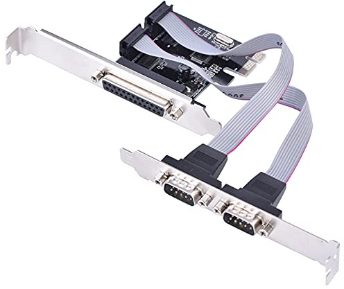 Jelquix PCIE Till Dubbla Seriella Portar och Parallellportadapterkort, 2 St DB9 RS232 1 DB25 LPT för Stationär PCI Express X1-platsstöd