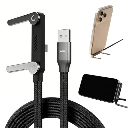 Kunoli Cavo di ricarica USB-C con supporto invisibile, cavo di ricarica rapida 2-in-1 65 W da 1,5 m, per smartphone, tablet, laptop e console di gioco (1 pezzo)