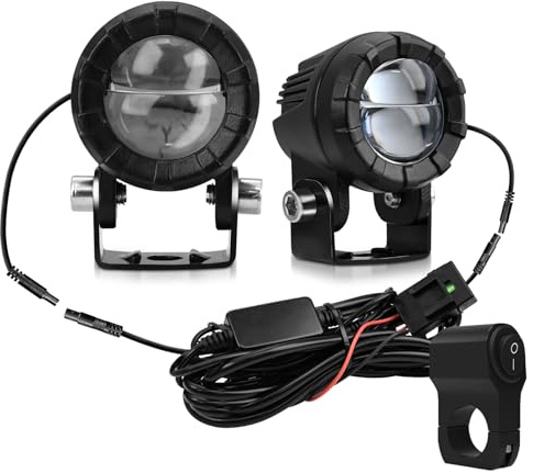 UPALDHOU Luci Ausiliarie per Moto, Faretti a LED per Moto con Kit di Cablaggio, Set di Aggiornamento Fari per Stagni da 2 Pacchi