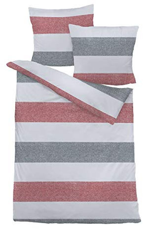 Traumschlaf Biber Bettwäsche mit Streifen rot kuschelig weiche Made in Germany Qualität mit Reißverschluss 135x200 cm + 80x80 cm