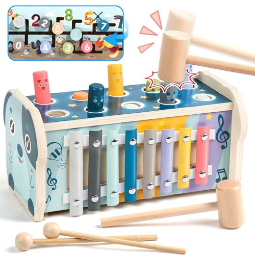 Fajiabao Motorikspielzeug Montessori Spielzeug ab 1 Jahr Holzspielzeug 1 Jahr Hammerspiel Xylophon Kinderspielzeug ab 1 Jahre Baby Lernspielzeug Geschenk für 1 Jahr Mädchen Junge Geburtstage