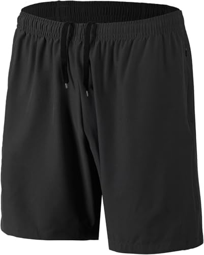 HMIYA Herren Sport Shorts Schnell Trocknend Kurze Hosen mit Reißverschlusstaschen (Schwarz M)