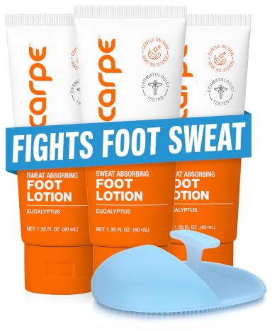 Carpe Sweat Absorbing Foot Lotion 3 Tubes WITH FREE APPLICATOR, A dermatologist-recommended solution to stop sweaty, smelly feet, Helps prevent blisters, Great for hyperhidrosis
