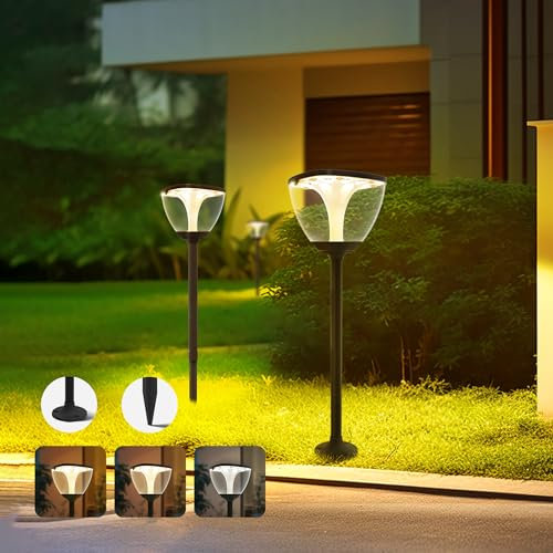 duowelly Lampada Solare Giardino Esterno,LED Luci Solari per Sentieri IP65 Impermeabile,Wireless Luce Solare con 3 Modalità，per Patio, Cortile,Vialetto,Percorso, Alto 83CM(2 Pack)