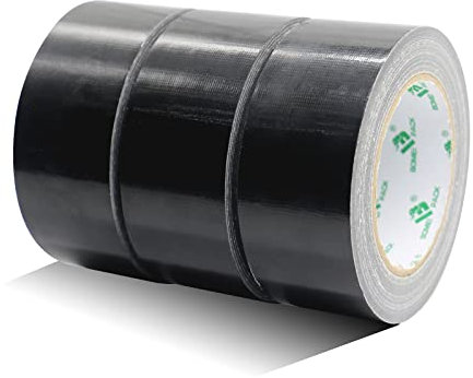 BOMEI PACK 3 Rolls Reinforced Duct Tape Black 48mm x 32m Waterproofs Sticky Binding Gaffer Tape for Ducts Fixing Repairing,Heavy Duty Moving Boxes Sealing Bundling Strapping for Home Jobs