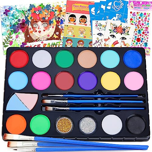 Chennyfun Kinderschminke Set,16 Einhörner Children's Face Paint Set, Waschbar für Kunstausstellung Halloween Party Colsplay Makeup Body Festliche Gesichtsfarbe Kinder,Geschenk für Halloween & Fasching