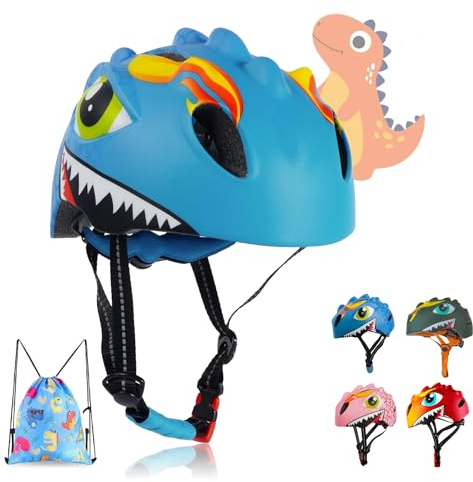 Toddler Helmet for 2 3 4 5 6 7 8 Years Old Boys Girls Kids with 3D Dinosaur Design and Safety Certified, Kids Bike Helmet for Cycling Skating Skateboard Scooter (Blue)