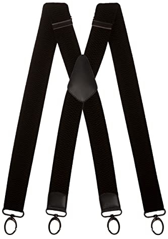Olata Bretelle Uomo a Forma di X in Nero con Pelle Colorata e Clip a Moschettone Nere, 4 cm. Nero