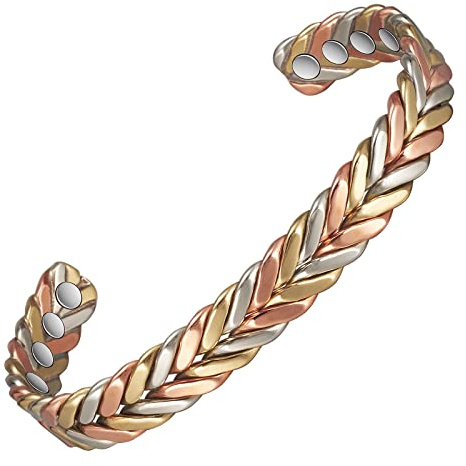 EnerCoppeX - Braccialetto magnetico 3500 Gauss per uomo e donna, 99,99% rame puro, bracciale magnetico artigianato classico indiano intrecciato a mano, inclusi 8 magneti (A)
