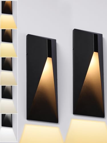 LEONLITE 5CCT Dimmable LED Modern Outdoor Wall Light, 100-277V, CRI 90+ ETL Listed IP65 Dark Sky Down Light Wall Sconce, 14 Inch 1000LM 10%-100% Dimmable Exterior Accent Down Light, Pack of 2