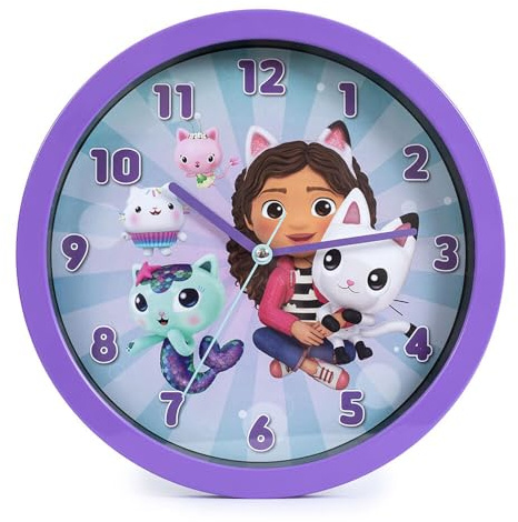 Gabby's Dollhouse Purple Analogue Wall Clock Kids Living Room, Bedroom, Kitchen GAB3001