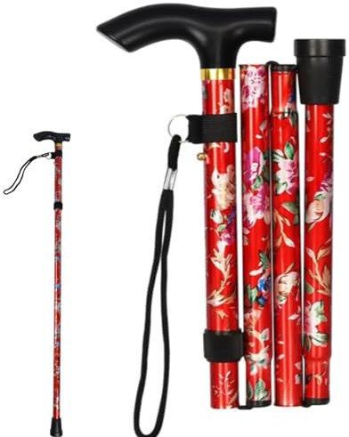 JJiaoLinin Floral Walking Stick,Bastone da Passeggio Donna Bastone da Passeggio Pieghevole Bastone per Anziani Pieghevole Bastone da Passeggio Regolabile in Altezza Bastone Elegante