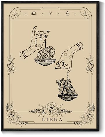 MHARTK66 Konstellation Leinwand Bilder mit Rahmen Schwarz, 30x40 cm WaageTarot Wandbilder Wohnzimmer, Hexe Dunkle Akademie Wandkunst Aesthetic, Gotische Wanddeko Schlafzimmer Desktop Zimmer Flur