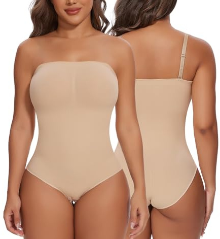 SHAPERIN Donna Body Contenitivo Senza Spalline Shapewear Bodysuit Pancia Piatta Slimming Body Modellante Senza Cuciture Body Shaper, Beige, M