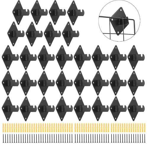 Kokone Gridwall Mount Brackets 32 Pcs Grid Wall Mount Bracket with Screws for Gridwalls, Slatgrids, Grid Panels Black Metal Grid Wall Panels Bracket Garage,Home