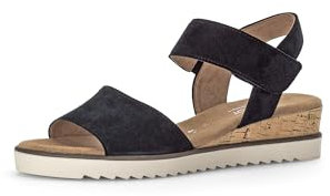 Gabor Damen Keilsandalen, Frauen Sandalen,Leichte Mehrweite (G),Wedge-Heel,bequem,Sommerschuhe,Freizeitschuhe,dk-Blue(Kork/crem),40.5 EU / 7 UK