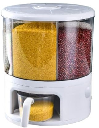 Flingdispenser Ris Roterande Risbehållare Med 6 Rutnät Rund Matdispenser Kök För Butik Ris Röda Bönor Gula Bönor Livsmedelsdispenser