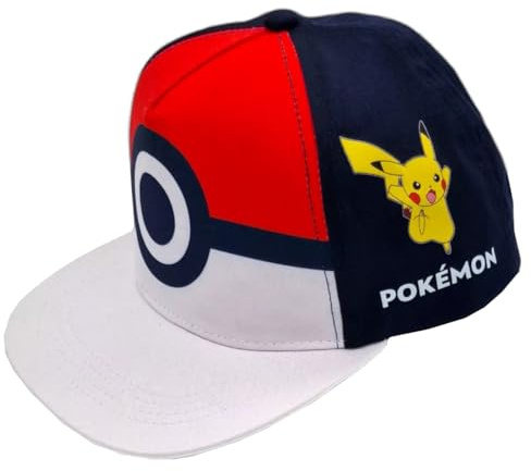 Casquette avec Pikachu, Design Pokeball, Bleu Marine et Rouge, Style Snapback, Casquette de Baseball. 2 Taille 52cm et 54cm. Réglable. (FR/ES, Numérique, 52, Rouge)