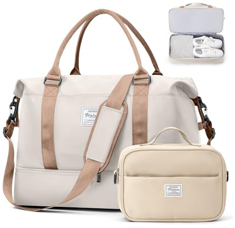 HPLQQ Weekender resväska dam sportväska Ryanair & Easyjet handbagage väska klinikväska resa duffle bag simväska träningsväska med skofack för flygplan resor, M5 beige, 45x36x20