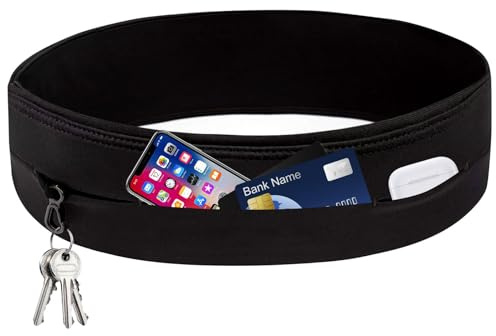Laufgürtel für Handy, Sportgürtel Lauftasche, wasserdichte Hüfttasche mit 4 Taschen, ReiBverschlussfreies Design fÃr Einfachen Zugang,Lauftasche für Männer und Frauen（Schwarz-L）