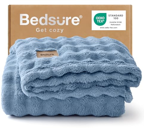 BEDSURE Bubble Decke - Kuscheldecke Flauschig, Sofadecke, Wolldecke & Fleecedecke, Weiche Warme Decken für Zimmer Deko, Wohn- & Kuscheldecken, Tagesdecke, Blau, 150x200 cm