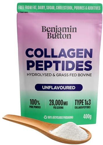 Benjamin Button Pure Bovine Collagen Powder - Hydrolysed Peptides - Unflavoured - for Hair, Skin, Nail, Joint & Bone Support - Halal, Keto & Paleo Friendly, 400g