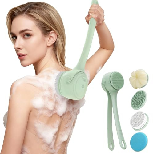 Electric Back Scrubber for Shower - Waterproof Rechargeable Exfoliating Brush for Deep Cleansing, Soft Bristles for Sensitive Skin, Dry/Wet Use for Back, Arms & Legs