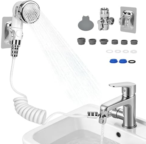 Ducha de mano para lavabos, ducha de lavabo con manguera y soporte, cabezal de ducha con función de parada, ducha de lavabo, ducha de lavabo para baño, lavado de cabello y lavado en el lavabo