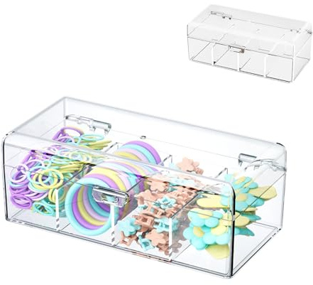 Bssowe Caja De Almacenamiento Para Accesorios De Pelo, Organizador Multiusos Para Niñas, Caja De Acrílico Con Divisores, Organizador De Accesorios Para El Pelo Para El Pelo, Gomas Para El Pelo, Clips