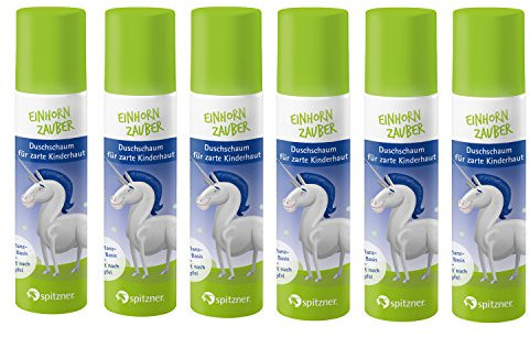 Spitzner Duschschaum Kinder Einhornzauber 75 ml (6er Pack) | verzaubernd grüne Schaumdusche mit Apfelduft | sanft reinigender Schaum für sensible Haut | 100% vegan