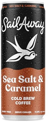 Sail Away Coffee Cold Bew Coffee Cans Sea Salt & Caramel - Smooth, Less Acidic, Gluten-Free, Dairy-Free, 11.5 Ounce (Pack of 12)