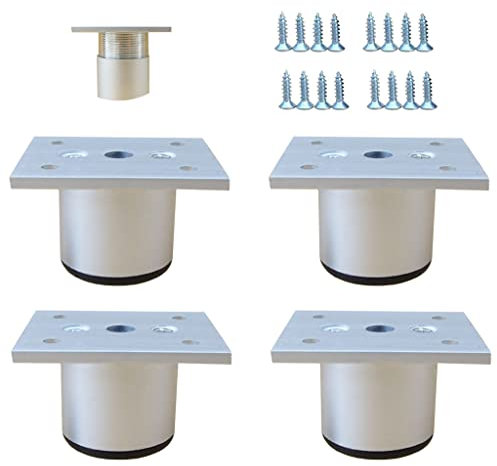Lot de 4 pieds de meubles de cuisine en Aluminium - Réglables - Ronds - pied de support pour canapé de meuble capacité de charge 100 kg-4cm-Blanc
